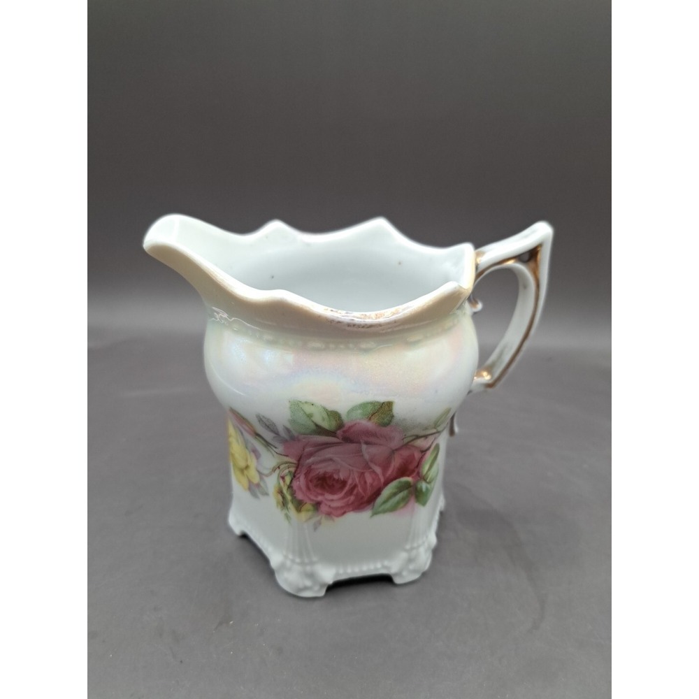 Antique German Porcelain GERMANY Creamer/Pitcher Luster Ware Pink Floral design